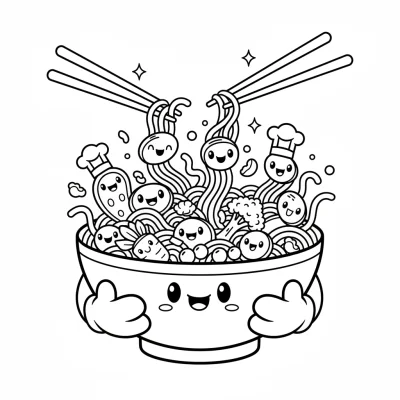 Neşeli Noodle Karakterleri Boyama Sayfası