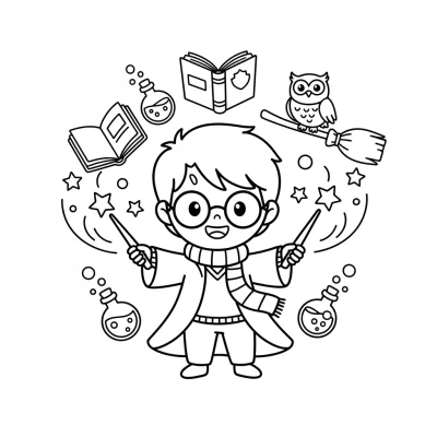 Harry Potter asasıyla büyü yapıyor boyama sayfası