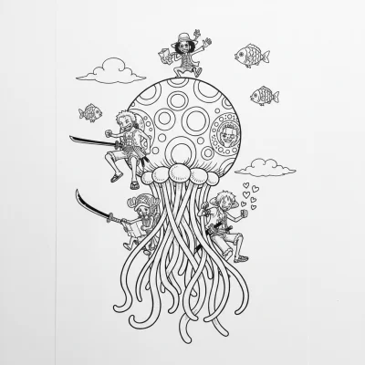 One Piece tayfası denizanası balon boyama sayfası