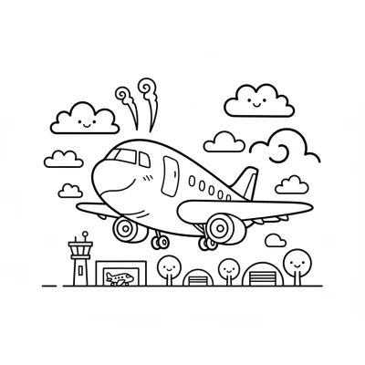 Havaalanında kalkan uçak boyama sayfası