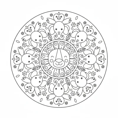 Hayvan desenli kolay mandala boyama sayfası