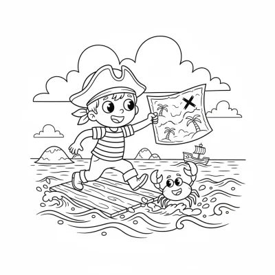 Hazine haritası kovalayan korsan boyama sayfası