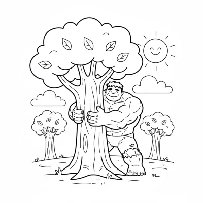 Hulk dev ağaçlara sarılırken boyama sayfası