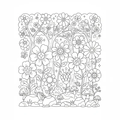 Işıltılı Çiçeklerin Dans Ettiği Bahçe boyama sayfası