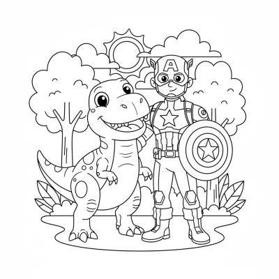 Kaptan Amerika dost canlısı dinozor boyama sayfası