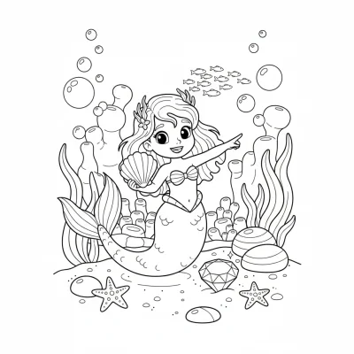 Kayıp mücevherini arayan deniz kızı boyama sayfası