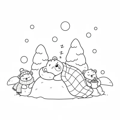 Kış uykusundaki tembel ayıcık boyama sayfası