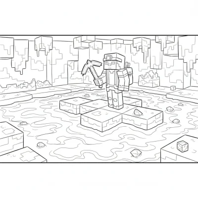 Minecraft lav gölünde madenci boyama sayfası