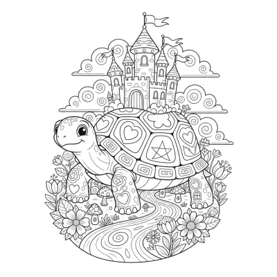 Masal Diyarında Yüzen Kaplumbağa boyama sayfası