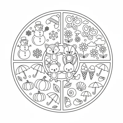 Mevsim temalı sayı sayma boyama sayfası