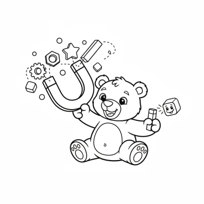 Mıknatısla oynayan sevimli ayı boyama sayfası