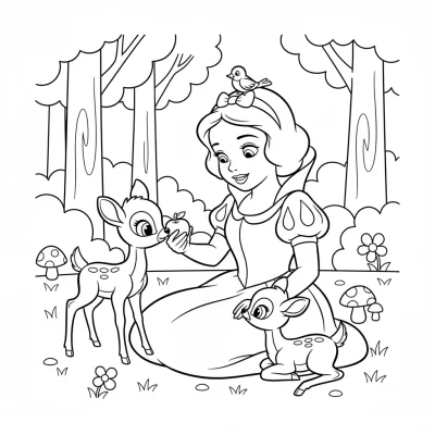 Minik Geyiklerle Pamuk Prenses boyama sayfası