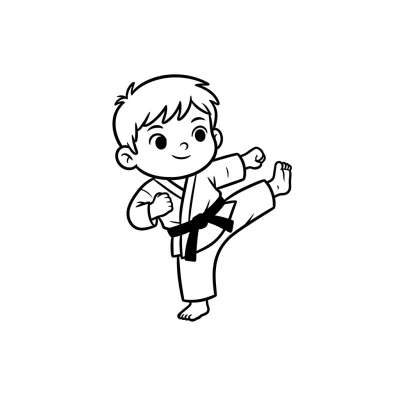 Minik karateci tekme atıyor boyama sayfası