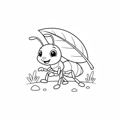 Minik karınca yaprak taşıyor boyama sayfası