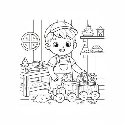 Minik marangozun oyuncak atölyesi boyama sayfası