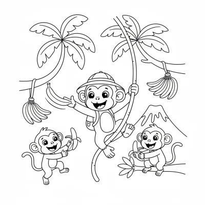 Muz fırlatan sevimli maymun boyama sayfası