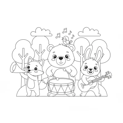 Çeşitli müzik aletleri boyama sayfası