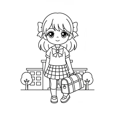 Okul kıyafetli anime kız boyama sayfası