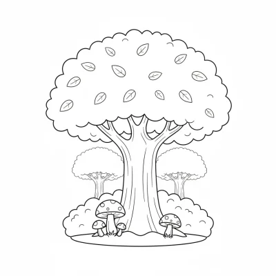 Ormanda yükselen ağaç boyama sayfası