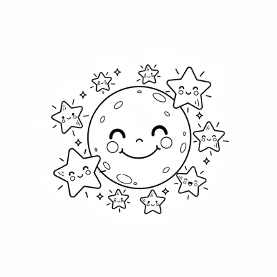 Parlayan yıldızlar ve ay boyama sayfası