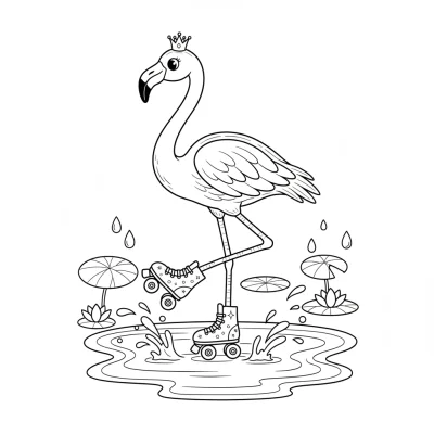 Patenleriyle Suda Dans Eden Flamingo Boyama Sayfası