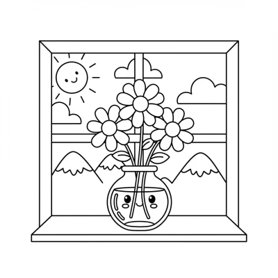 Pencerede duran vazo boyama sayfası