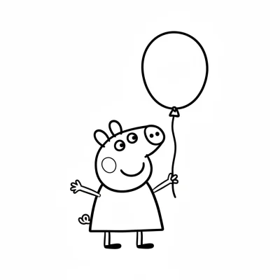 Peppa Pig balonla oynarken boyama sayfası