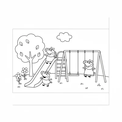Peppa Pig parkta oynuyor boyama sayfası