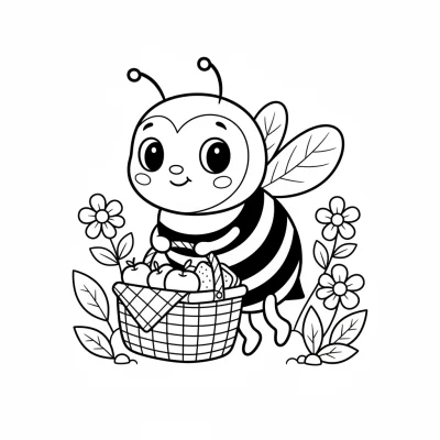 Piknik sepeti taşıyan çocuk boyama sayfası