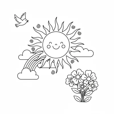 Pırıl Pırıl Parlayan Güneş Boyama Sayfası