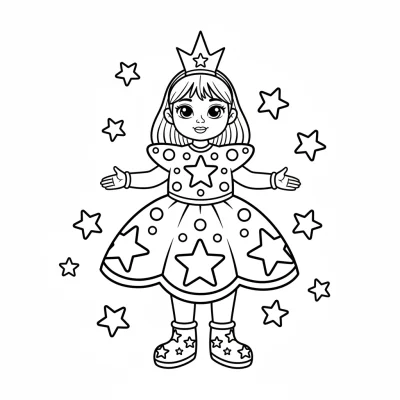 Pırıltılı Elbiseli Kız Çocuk Boyama Sayfası