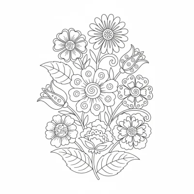 Rengarenk çini çiçekleri desenli boyama sayfası