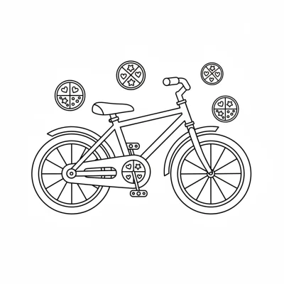 Renkli pedallı bisiklet süren çocuk boyama sayfası
