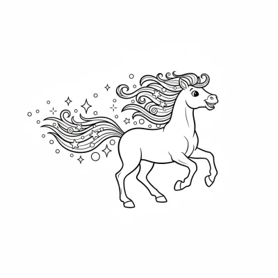 Rüzgarda koşan at çizimi boyama sayfası