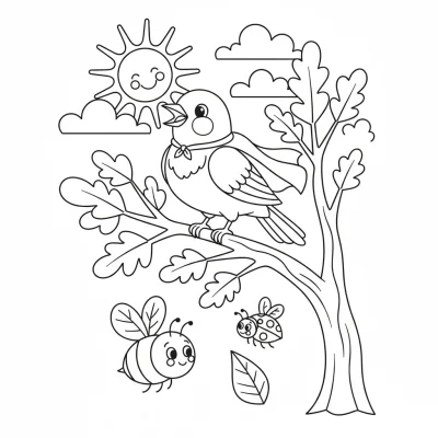 Cesur Bülbül Ormanda Şarkı Söylüyor boyama sayfası