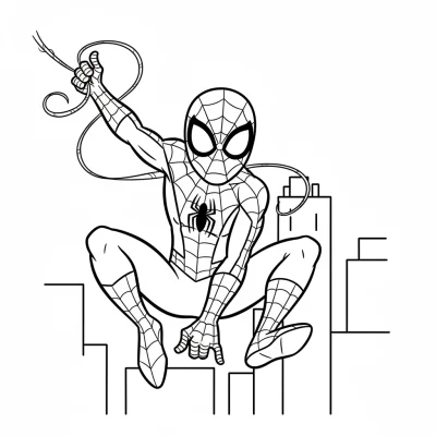 Şehirde Ağ Atan Örümcek Adam boyama sayfası
