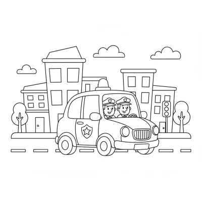 Şehirde devriye gezen polis arabası boyama sayfası