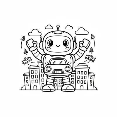 Şehri koruyan robotlar boyama sayfası