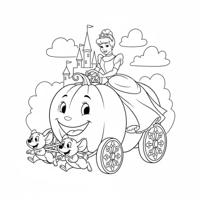 Balkabağı araba süren Sindirella boyama sayfası