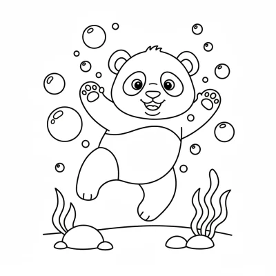 Su altında yüzen enerjik panda boyama sayfası