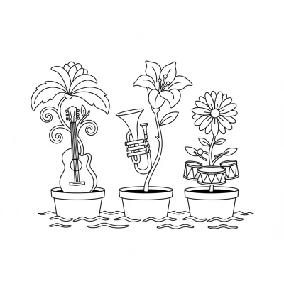 Suda yüzen saksılardaki çiçekler boyama sayfası
