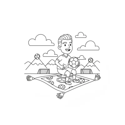 Uçan Halısıyla Seyahat Eden Çocuk boyama sayfası