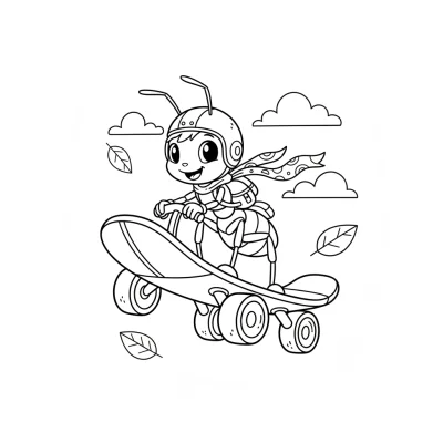 Uçan kaykay süren karınca boyama sayfası