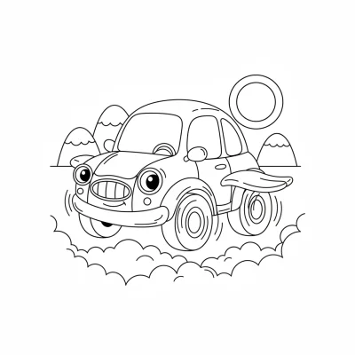 Uçan tekerlekli araba boyama sayfası