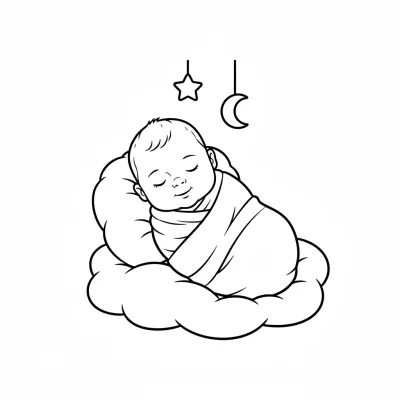Uyuyan yeni doğan bebek boyama sayfası