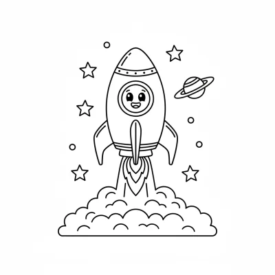 Uzaya fırlayan roket boyama sayfası