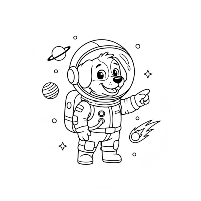 Macera arayan astronot uzayda boyama sayfası