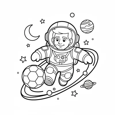 Uzayda süzülen futbol topu boyama sayfası