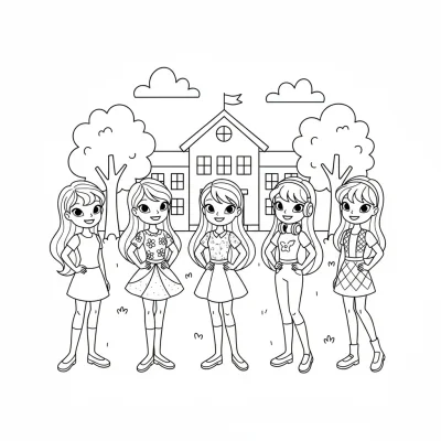 Winx kızları okul temalı ücretsiz boyama sayfası