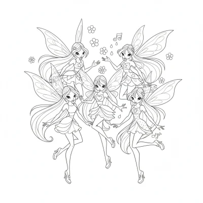 Winx Perileri sihirli dünyası boyama sayfası